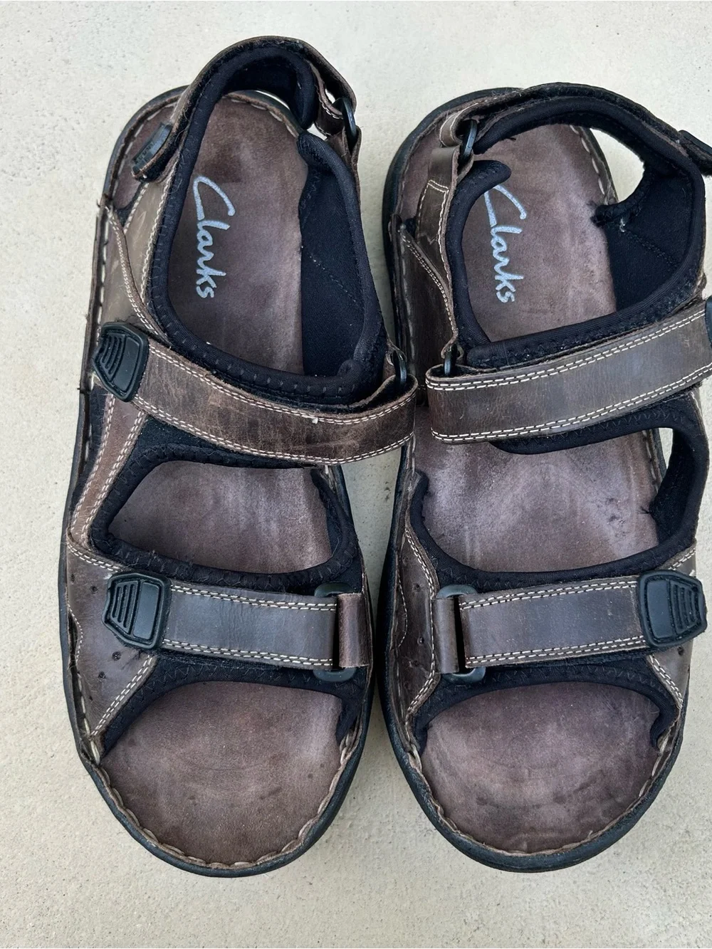 Clarks Mens Brown Leather Strap Velcro Sandals Size 10